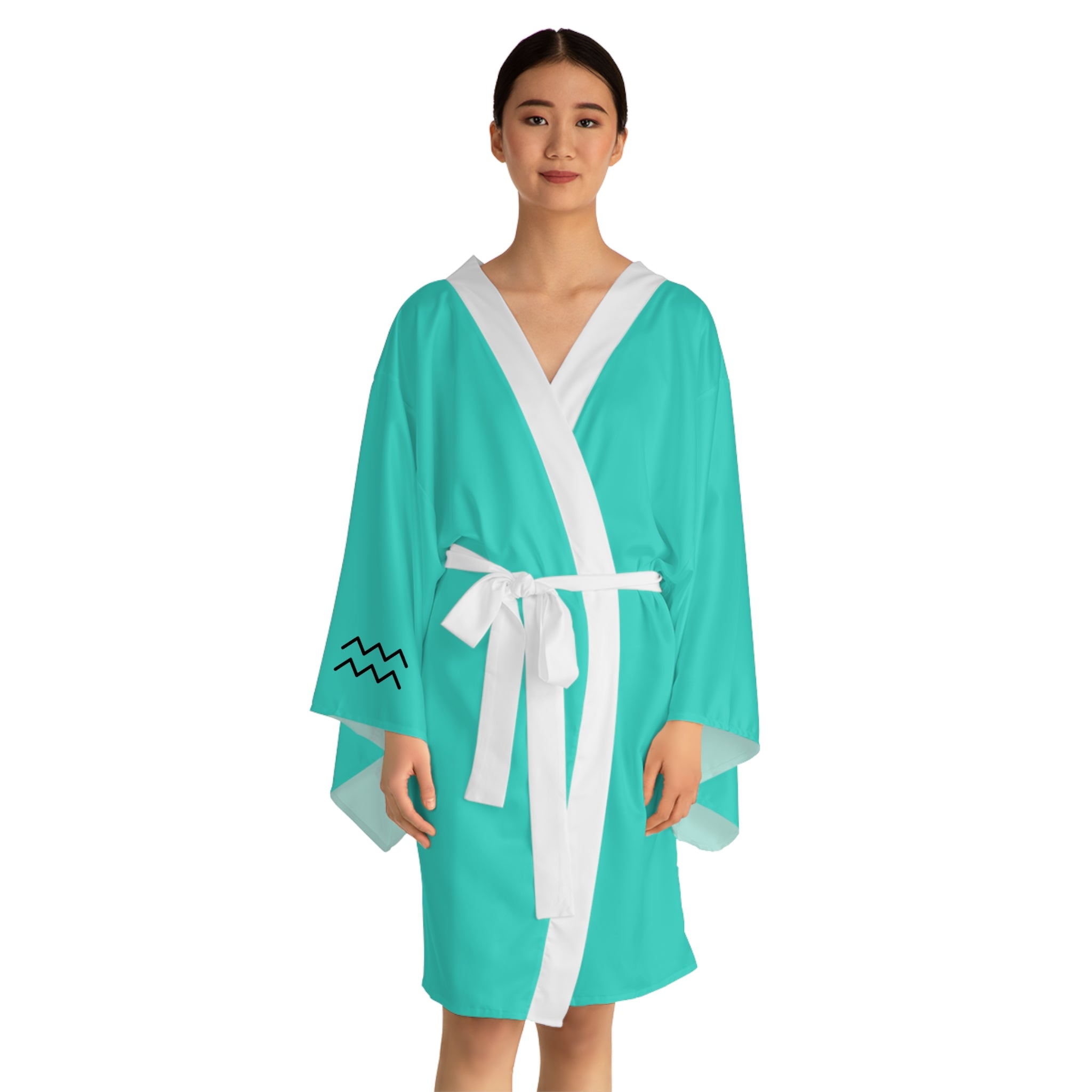 Aquarius Kimono Robe — Turquoise Long Sleeve Zodiac Lounge Jacket (Jan 20 – Jan 31)