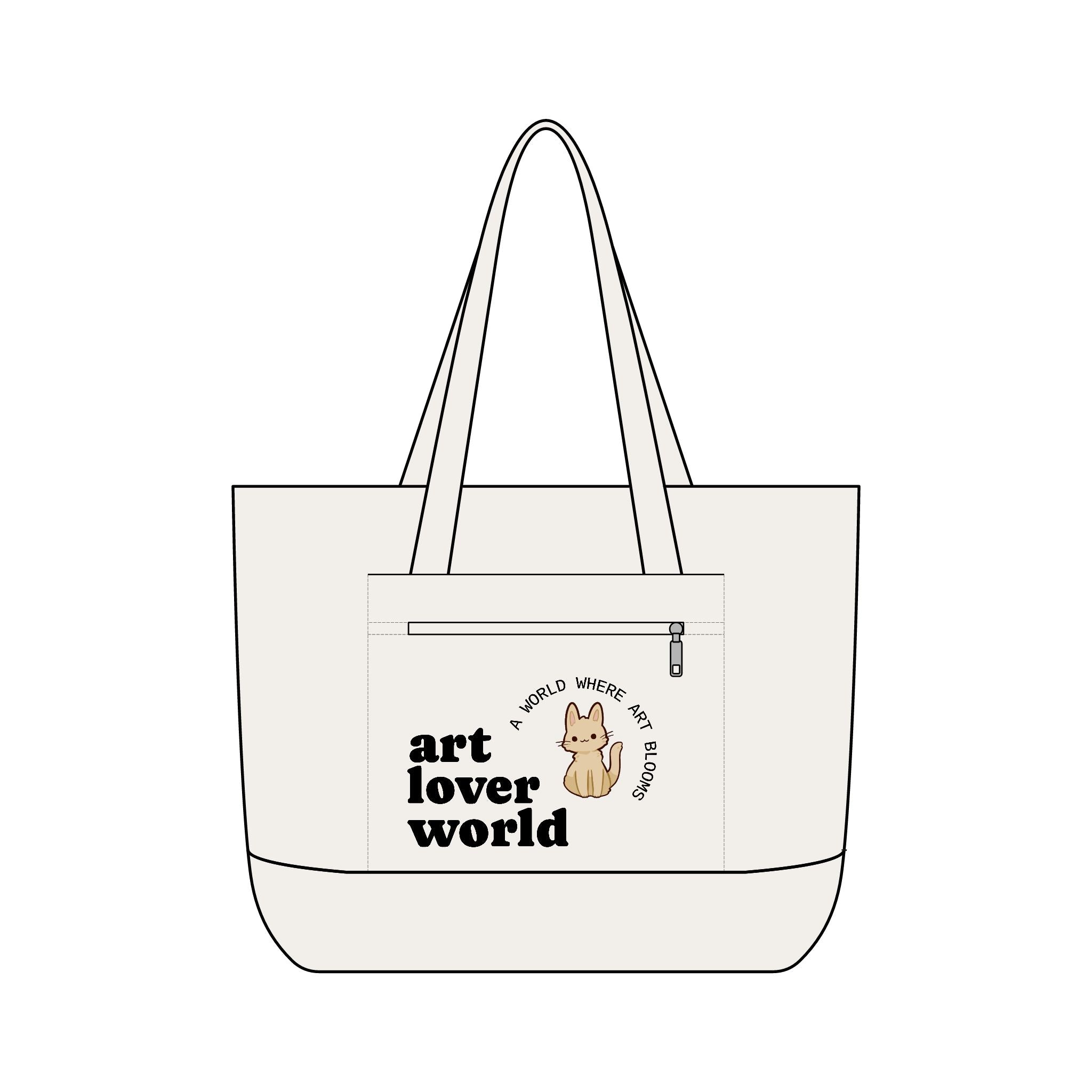 Canvas Zipper Tote — "Art Lover World" Cute Dog Illustration